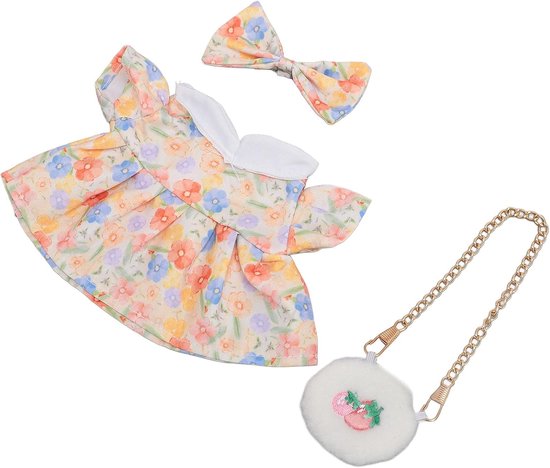 Poppenkleding Set - Pluche Poppen Outfit - Poppen Aankleden - Compleet met Tas - Voor 20 Cm Poppen - Wit Rood — afbeelding 3