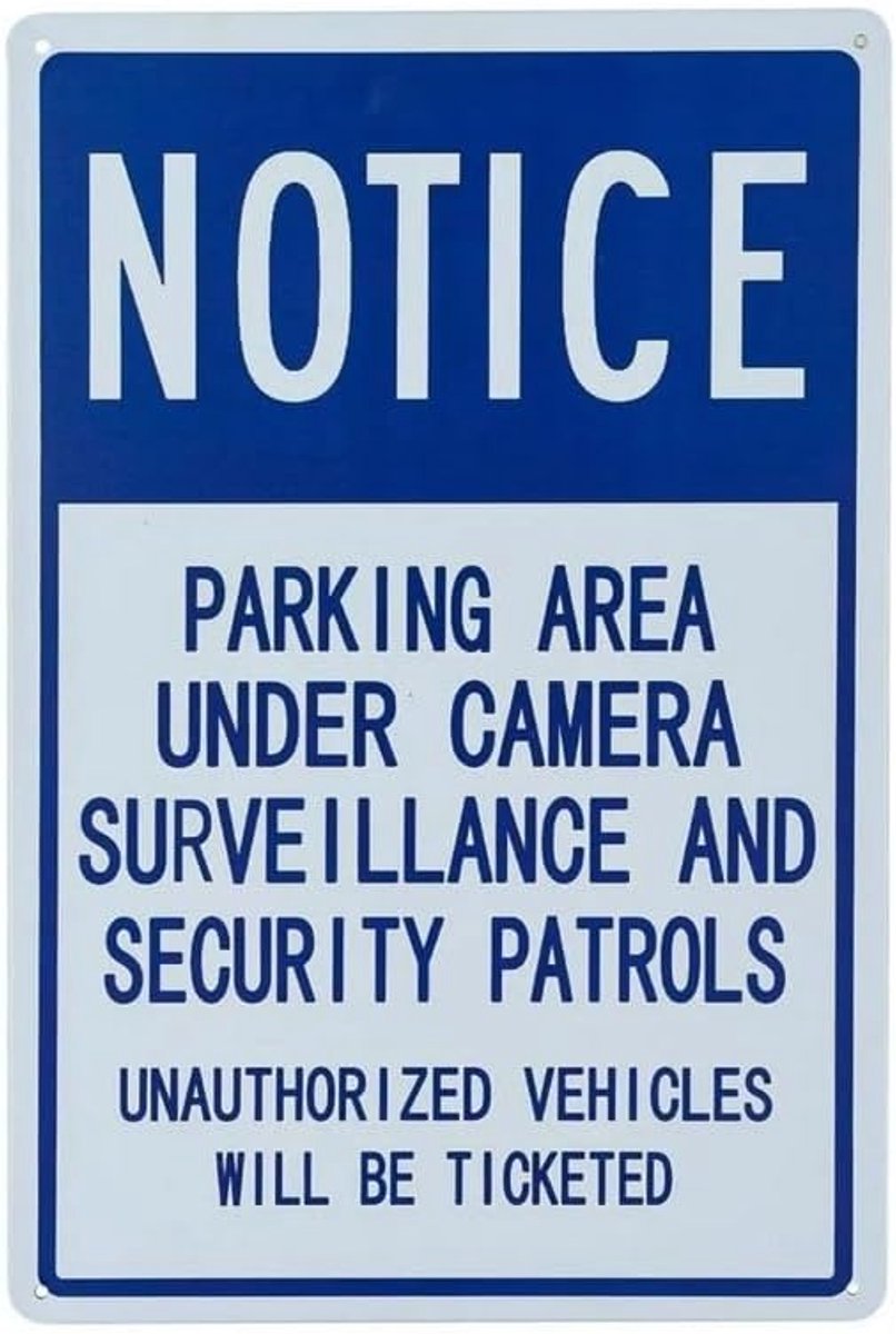 Metalen Kennisgeving Bord - Parkeerbord Veiligheid - Camera Toezicht - Opgerolde Randen - 20x30cm