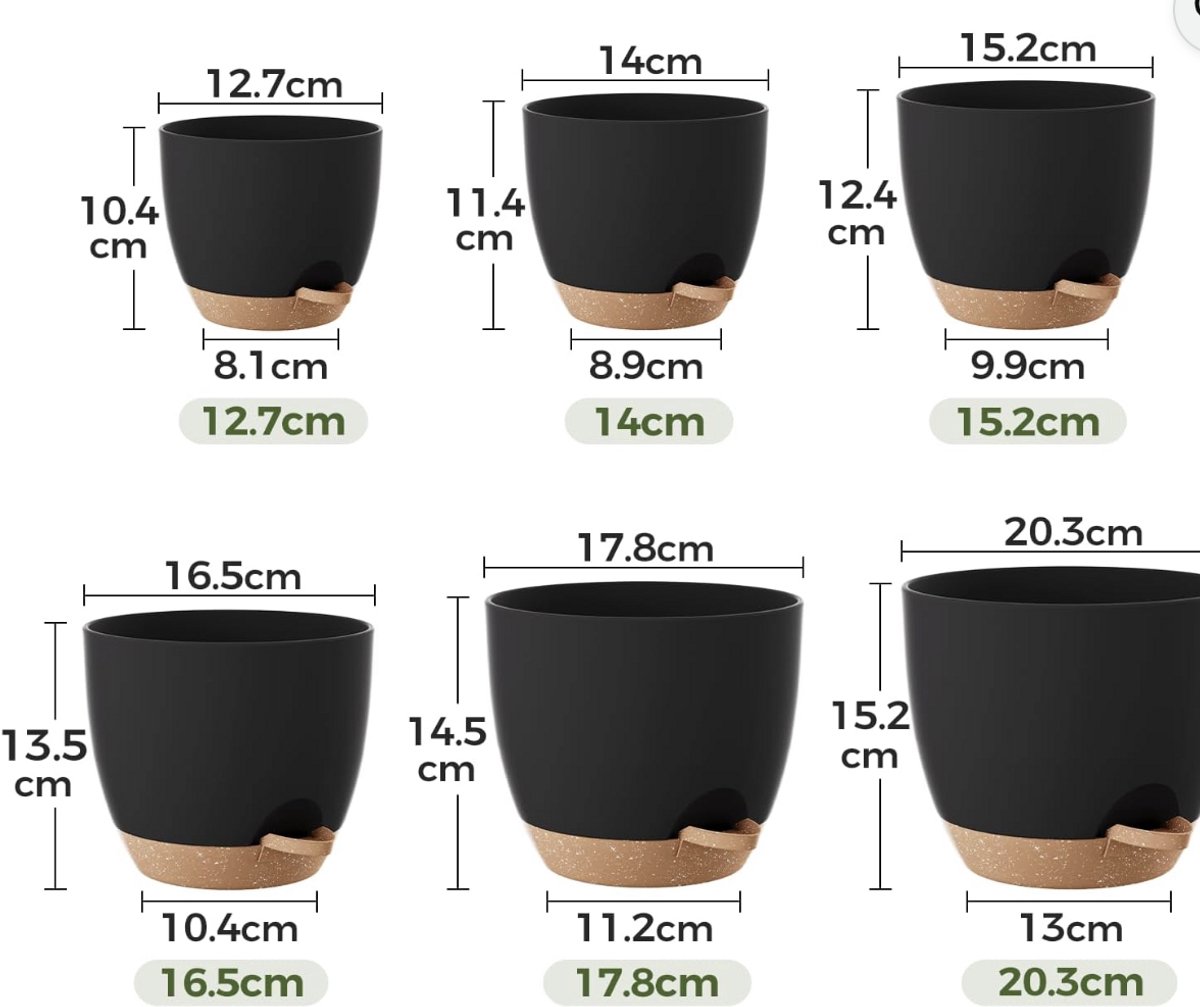 Zelfwaterende Bloempotten Set van 6 | Zwarte Plantenpotten met Schotel | 12,7–20,3 cm | Voor Kamerplanten, Stekken en Vensterbank Decoratie — cadeau in Wonen & Interieur - foto 5