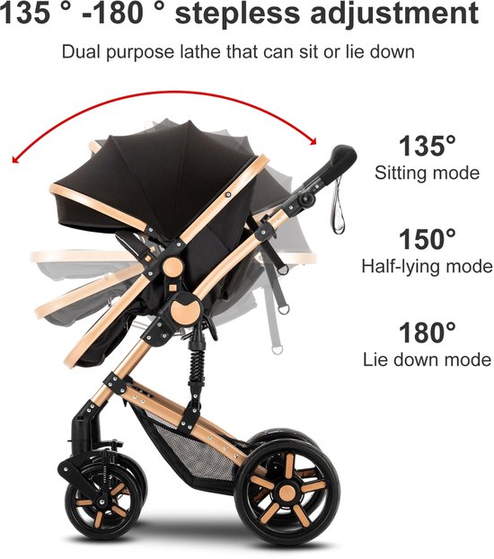 Kinderwagen - Met opbergmand - Luxe 3-in-1 kinderwagen - Gemakkelijk opvouwbaar voor reizen - Lichtgewicht kinderwagen - met autostoel van Merkloos — afbeelding 4