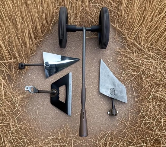 3-in-1 Schoffel Multifunctionele Onkruidsteker met Dubbele Wielen – Schoffel & Driehoek Ploeg – Tuingereedschap voor Wieden en Graven – Set van 3