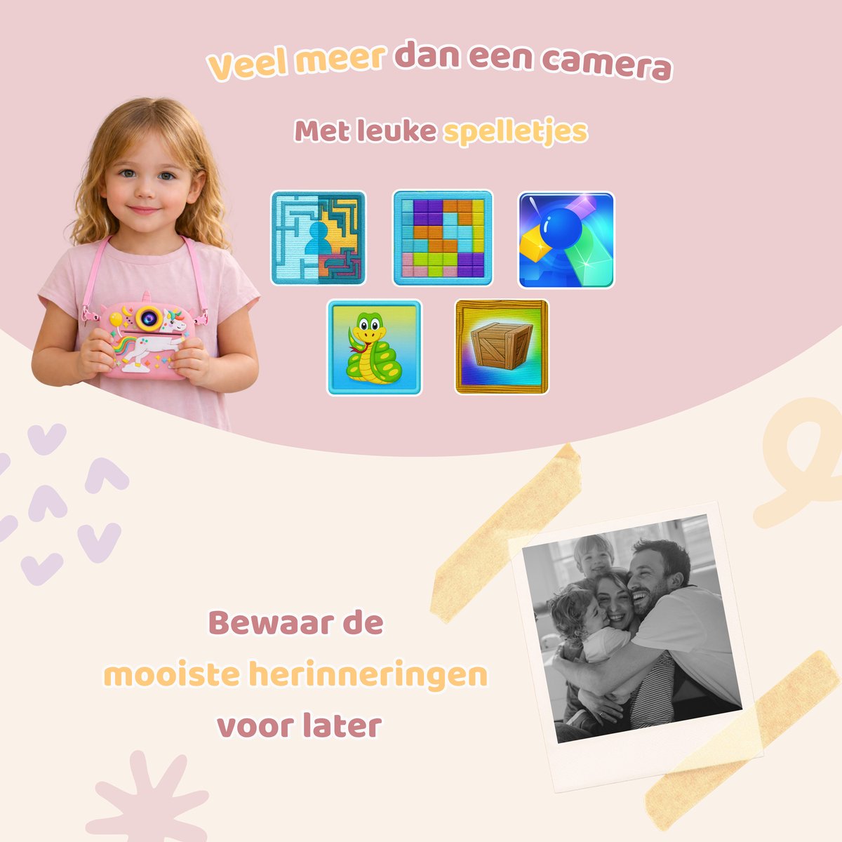 Peblo Digitale Kindercamera Met Foto Printer - Fototoestel Voor Kinderen - Speelgoedcamera - Selfie Camera - Kinder Fotocamera Instant Print- Speelgoed Video Camera Kind - Vlogcamera Kids - SD Kaart 16GB - Unicorn Roze — afbeelding 5