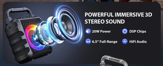 Draadloze speaker - Draagbare Bluetooth-luidspreker - karaokesysteem - Karaoke - met microfoon en LED-licht - 3D-surroundgeluid — afbeelding 2