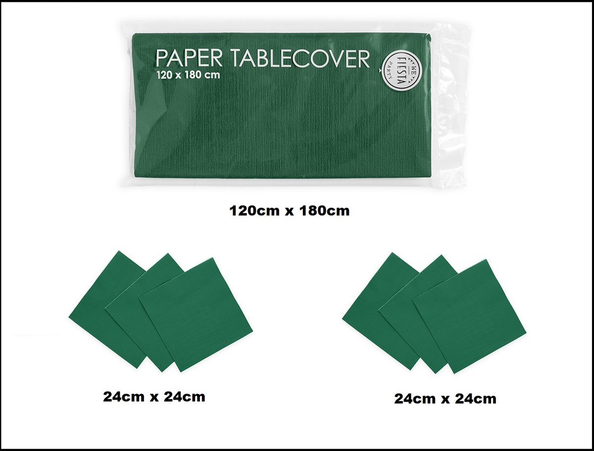 1x Tafelkleed papier groen 120cm x 180cm + 40x Cocktail servetten groen 24cm x 24cm 3 laags
