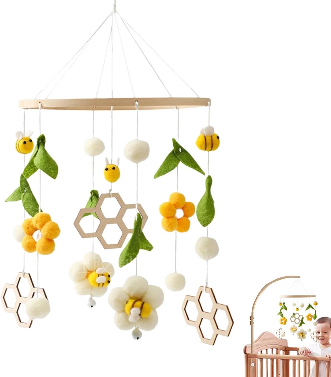Kerststal Mobiel - Baby Mobiel - Babykamer Decoratie - Glad Oppervlak - 20 x 54 cm - Geel