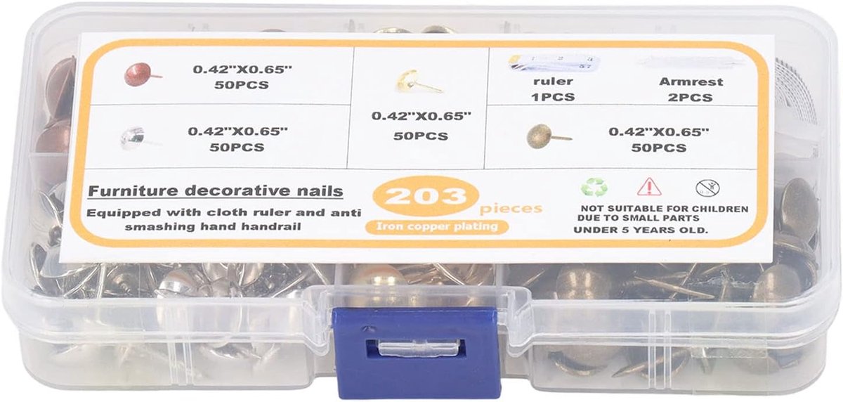 Decoratieve Nagelset - Meubelkopspijkers Bekleding - Meubels Stofferen - Koolstofstaal Constructie - 11 x 16 mm - Brons Koper Goud thumbnail 6