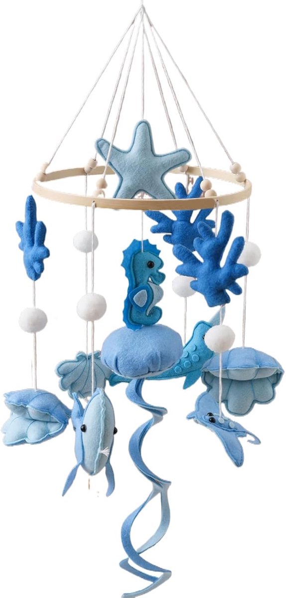 Wiegmobiel Marien Thema - Babykamer Mobiel - Sensorische Ontwikkeling - Houten Vilt Decoratie - 50x23cm