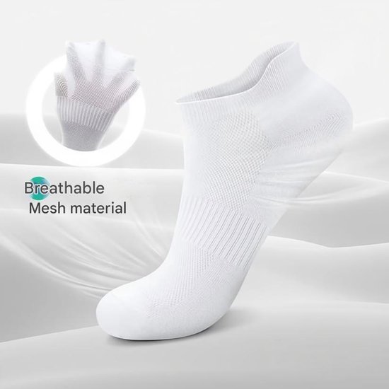 Set van 10 paar - Unisex laag uitgesneden katoenen sokken - Ademende, antislip sportsokken - Sokken met mesh-structuur - Enkelsokken voor hardlopen en sport - Lichtgewicht katoenen sokken - Maat S - Wit - maat 35—38 van Merkloos — afbeelding 3
