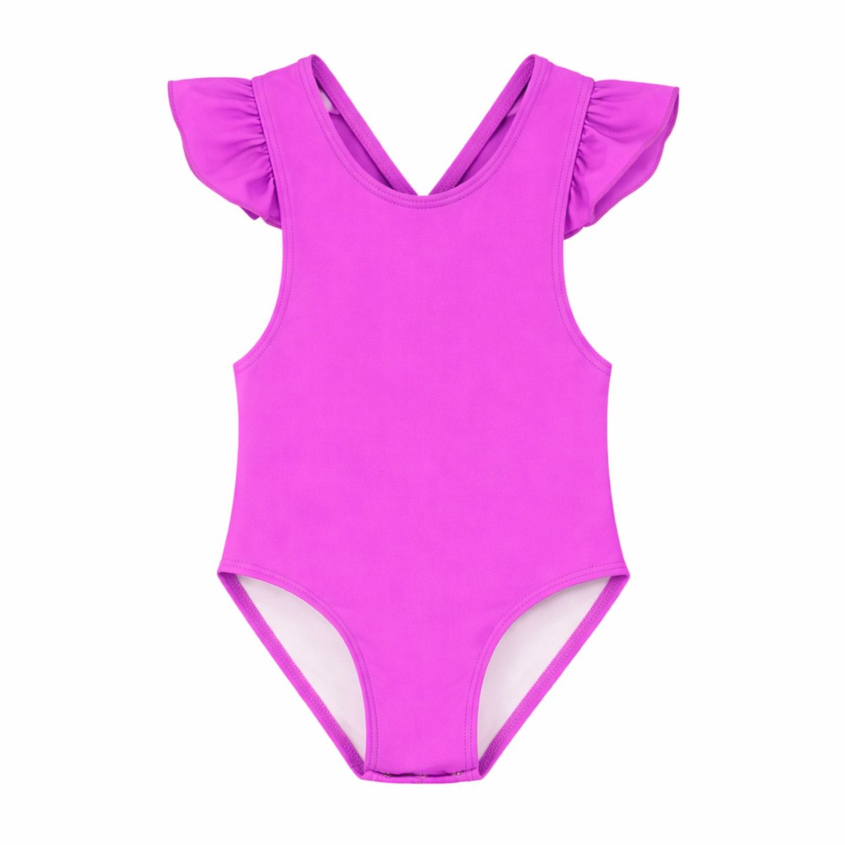 Supercute badpak fuchsia roze met gekruiste bandjes en drukknopen