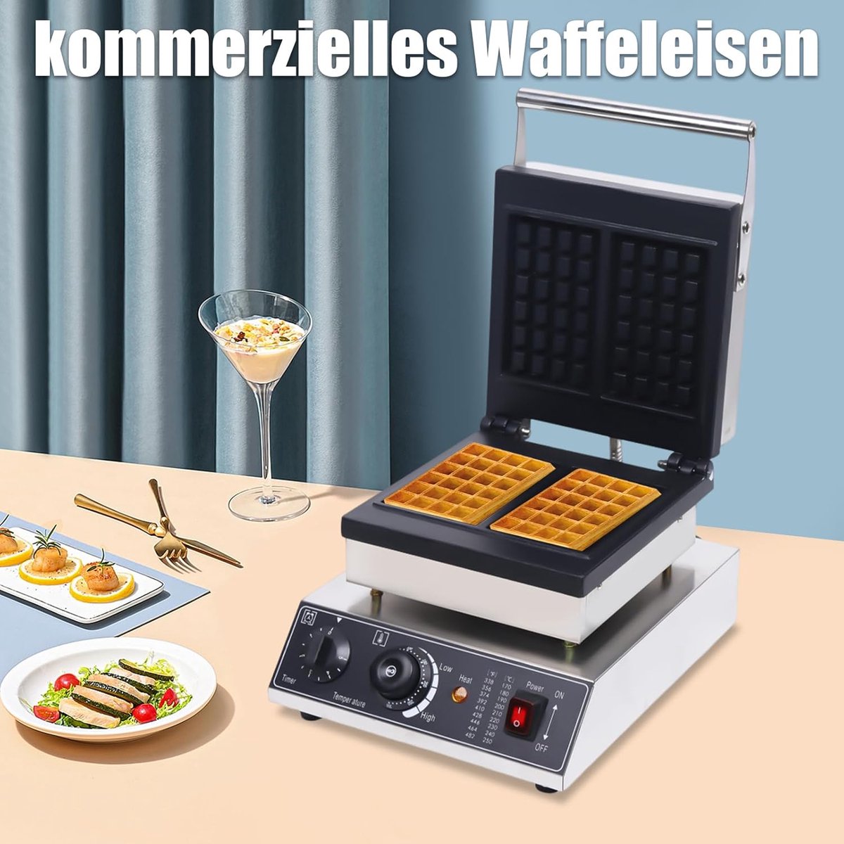 Wafelijzer Machine Bakmachine Commercieel Gebruik Anti-aanbaklaag 30x24.5x36cm Zwart Zilver