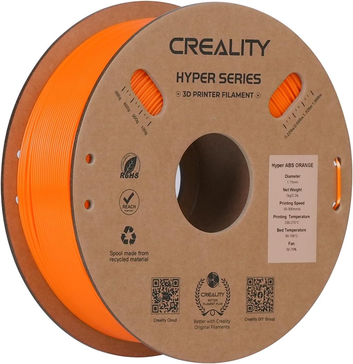 3D Printer Filament - ABS Materiaal - Hoge Snelheid Printen - Maatnauwkeurigheid +/- 0.03mm - 1.75mm 1kg - Oranje
