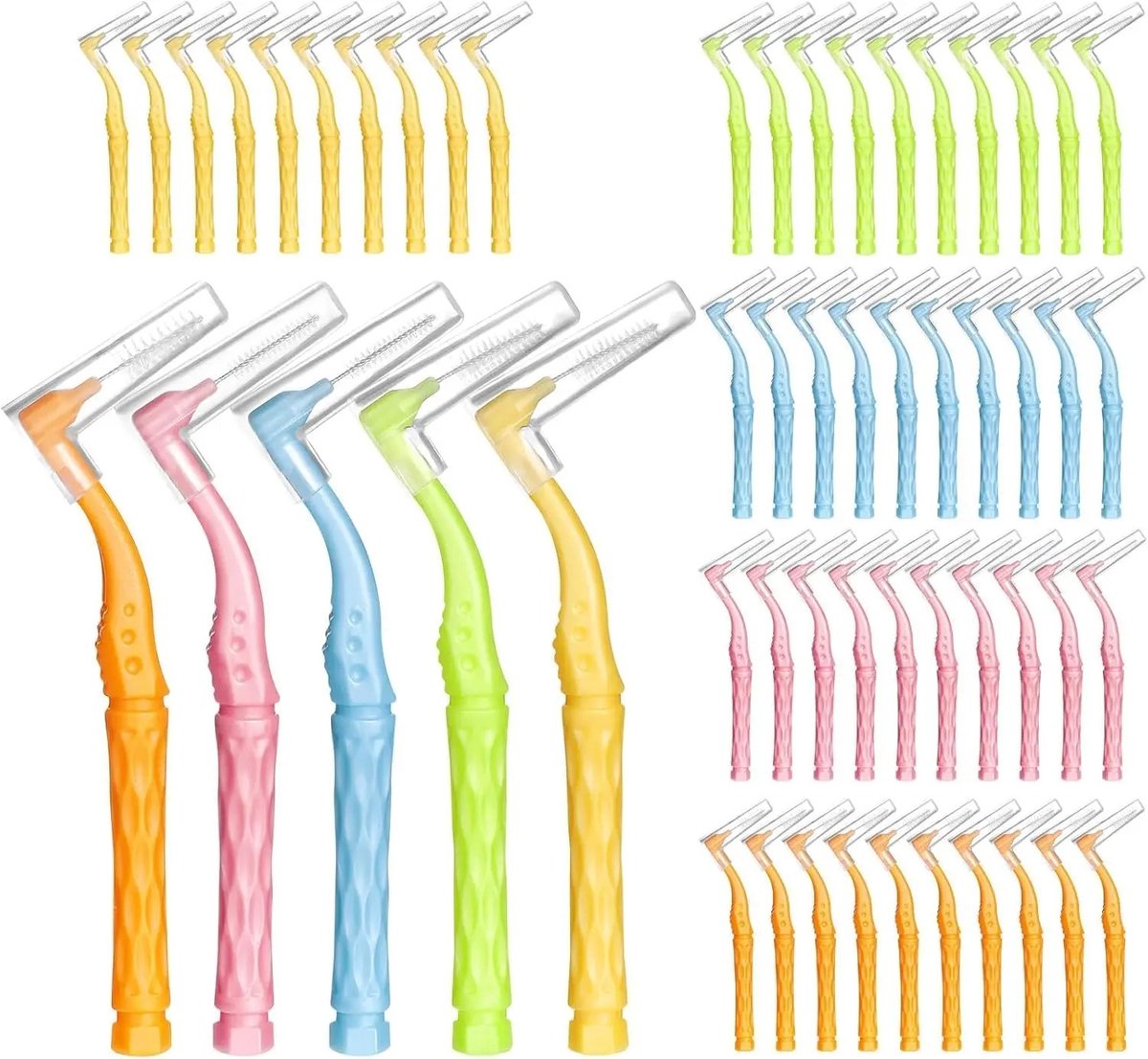 WiseGoods Premium Interdentale Ragers Set 25 Stuks – 5 Maten L Vorm – Voor Tussen Tanden En Beugels – Antislip Handvat – 5 Kleuren