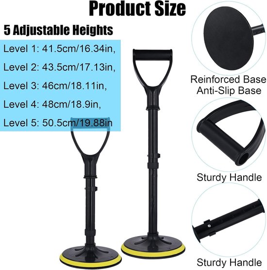 Sta Op Hulp - Zit Sta Hulpmiddel - Ondersteuning Bij Opstaan - Verstelbaar Antislip - 42-52 cm Hoogte - Zwart — afbeelding 2