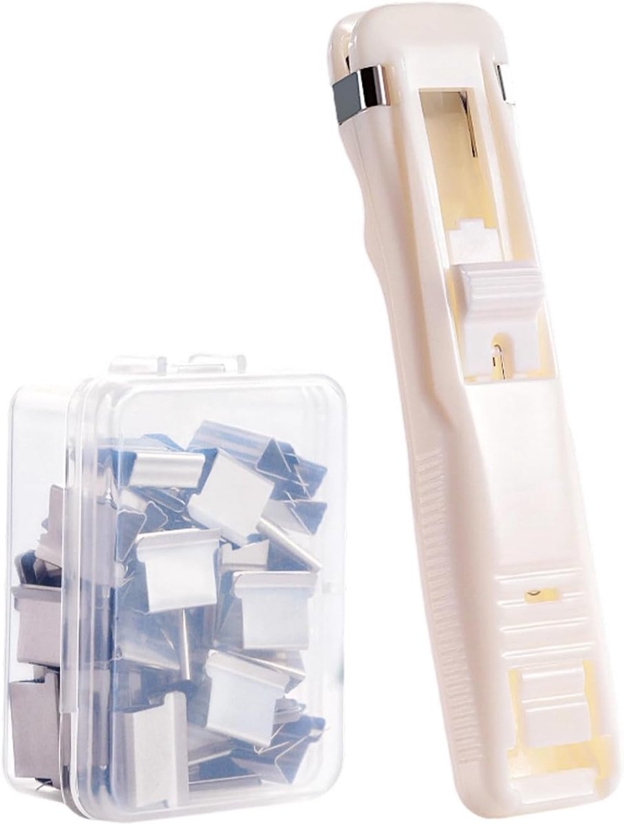 Nietmachine voor clips - Handklem dispenser - Documenten organiseren - Gatenvrije bevestiging - 40 vellen - Wit