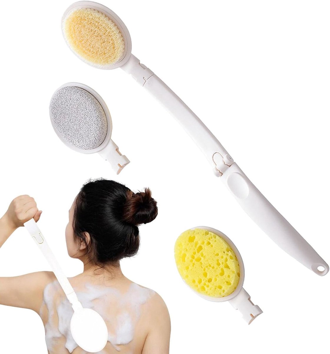 Douche Reiniger - Lichaam Borstel - Dagelijkse Hygiëne - Verwisselbare koppen - 48 cm handvat