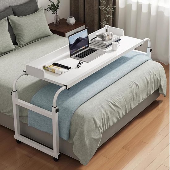 Bedtafel met Wielen - Overbed Tafel - Eten en Werken - Verstelbare Hoogte Breedte - 119x65cm - Zwart — afbeelding 5