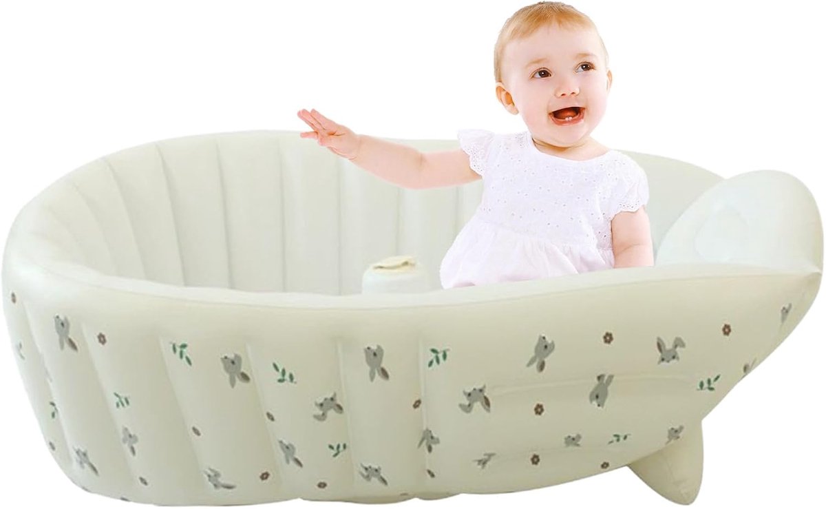 Opblaasbaar babybadje - Draagbaar peuterbad - Veilig badderen - Verstelbaar ontwerp - 90 x 55 cm - Konijnenhoofd