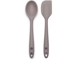 Pure Kitchen Tools set Lepel + Pannenlikker Taupe | Siliconen spatel set 2x | Pannenlikker | Lepel | Keukengerei | BBQ Accesoires | Keukengerei set