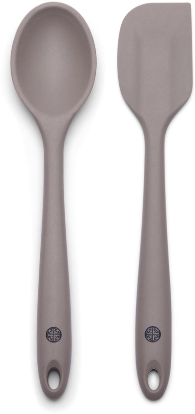 Pure Kitchen Tools set Lepel + Pannenlikker Taupe | Siliconen spatel set 2x | Pannenlikker | Lepel | Keukengerei | BBQ Accesoires | Keukengerei set