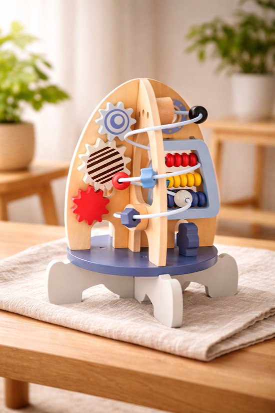 Houten Montessori Speelgoed Raket - 5-in-1 Activiteitenkubus - Motoriek & Vormenspel - Educatief Speelgoed 1-3 Jaar - Jongens & Meisjes van Houten — afbeelding 3