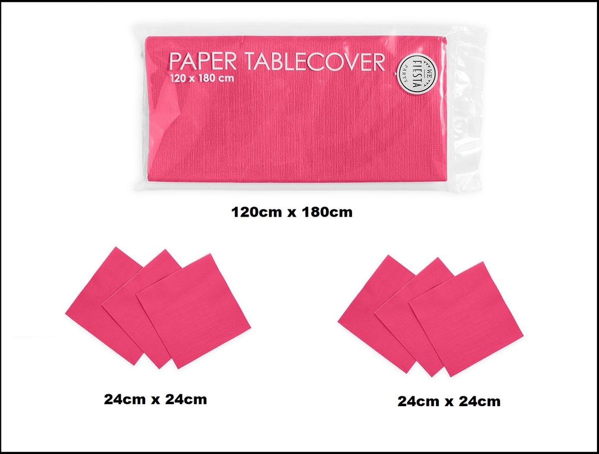 1x Tafelkleed papier pink 120cm x 180cm + 40x Cocktail servetten pink 24cm x 24cm 3 laags