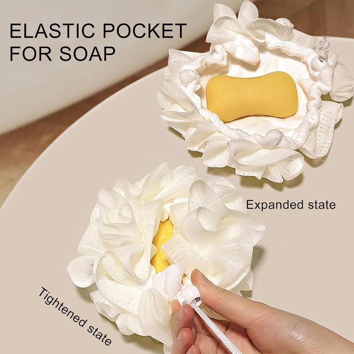 Douche Puff - Badspons Bloem - Dagelijkse Reiniging - Ingebouwd Zeepzakje - 14x14cm
