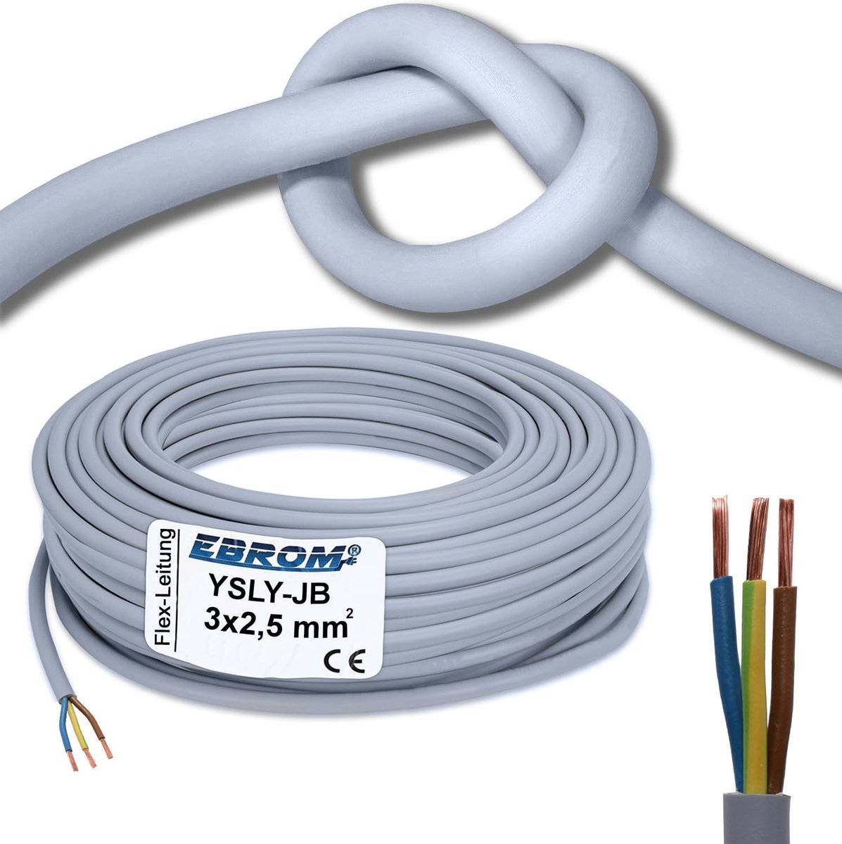 Zeer Flexibele Installatiekabel 5 Meter Grijs 3x2.5MM²