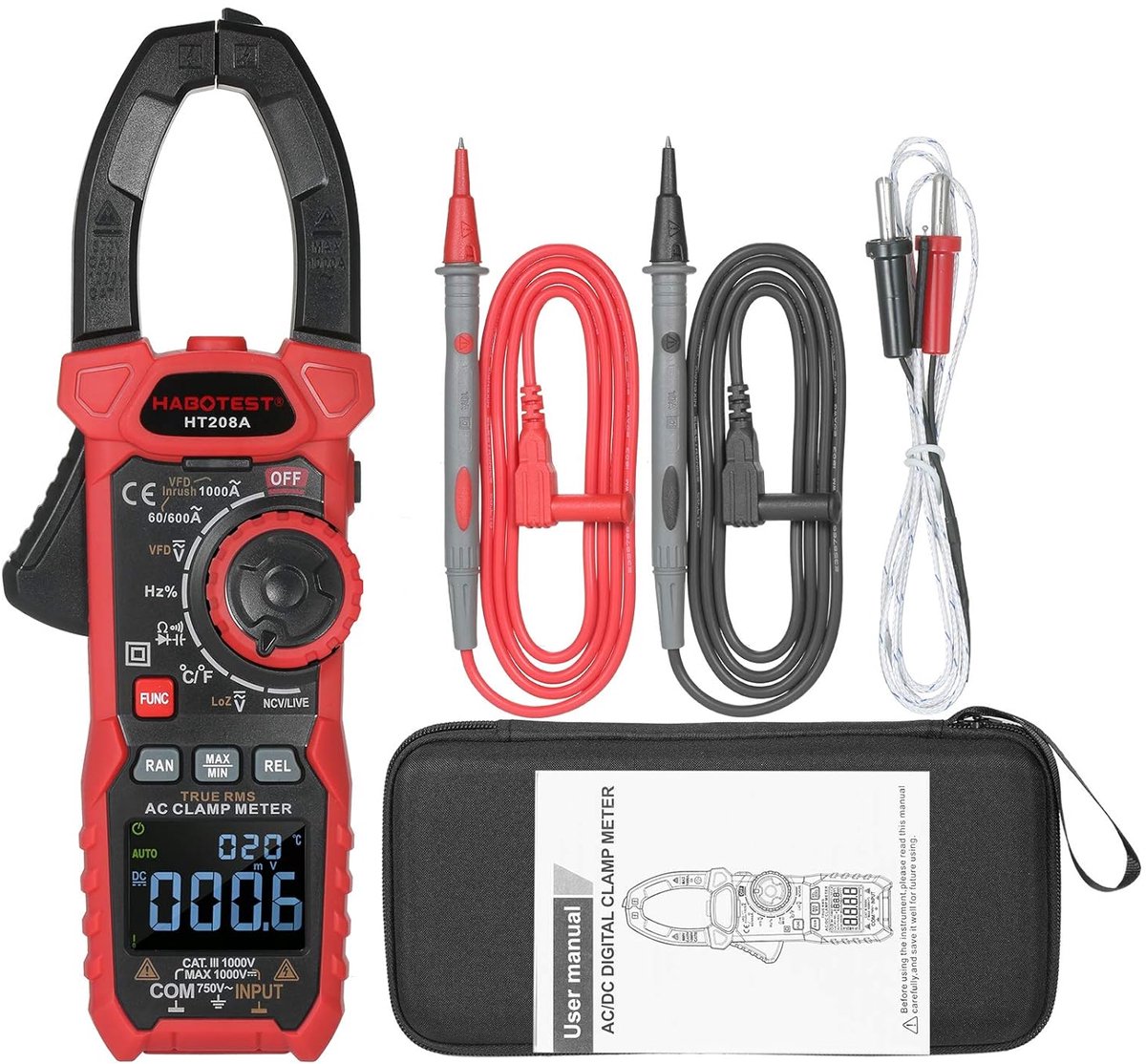 Digitale Stroomtang - Multimeter Tester - Elektrische Metingen - True RMS Dubbele Impedantie - 1000A AC Stroom - Zwart