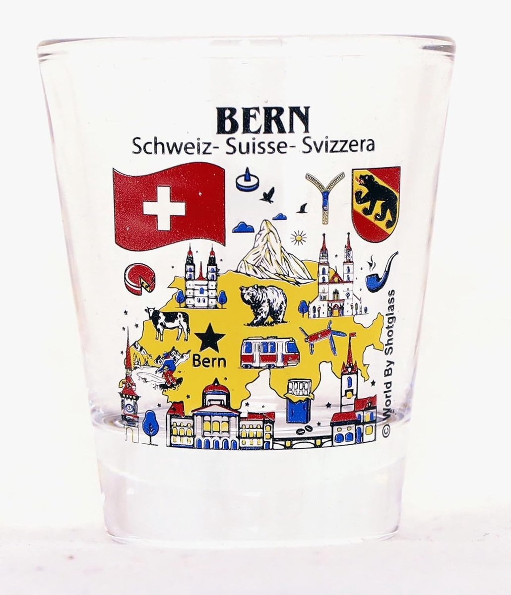 Zwitsers Steden Glas - Souvenir Glas - Drank Serveren - Uniek Stads Design - 5x6 cm - Multikleur