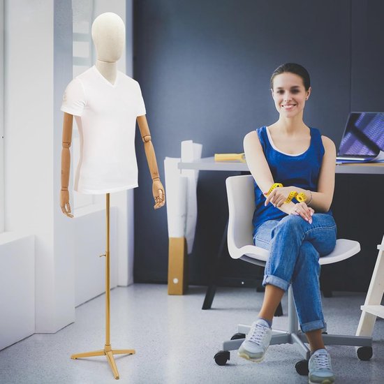 Mannelijke Paspop - Kledingvorm Man - Kleding Presenteren - In hoogte verstelbaar - Maat M - Linnen Goud — afbeelding 2