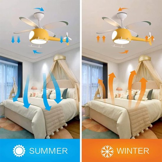 Helikopter Plafondlamp - Ventilator Lamp - Kinderkamer Verlichting - Drie Kleuren LED - 15-20m² Ruimte - Geel — afbeelding 4