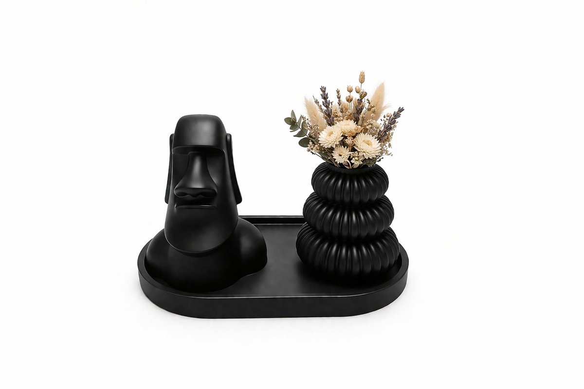 QORVANE Home - 3-delige zwarte decoratieset - vaas, beeld en tray