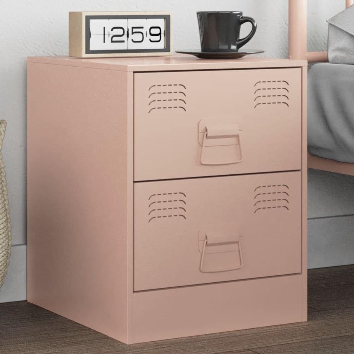 Nachtkastje Staal - Sidetable Slaapkamer - Opbergen Nachtspullen - Elegant Modern Design - 34x39x44 cm - Roze