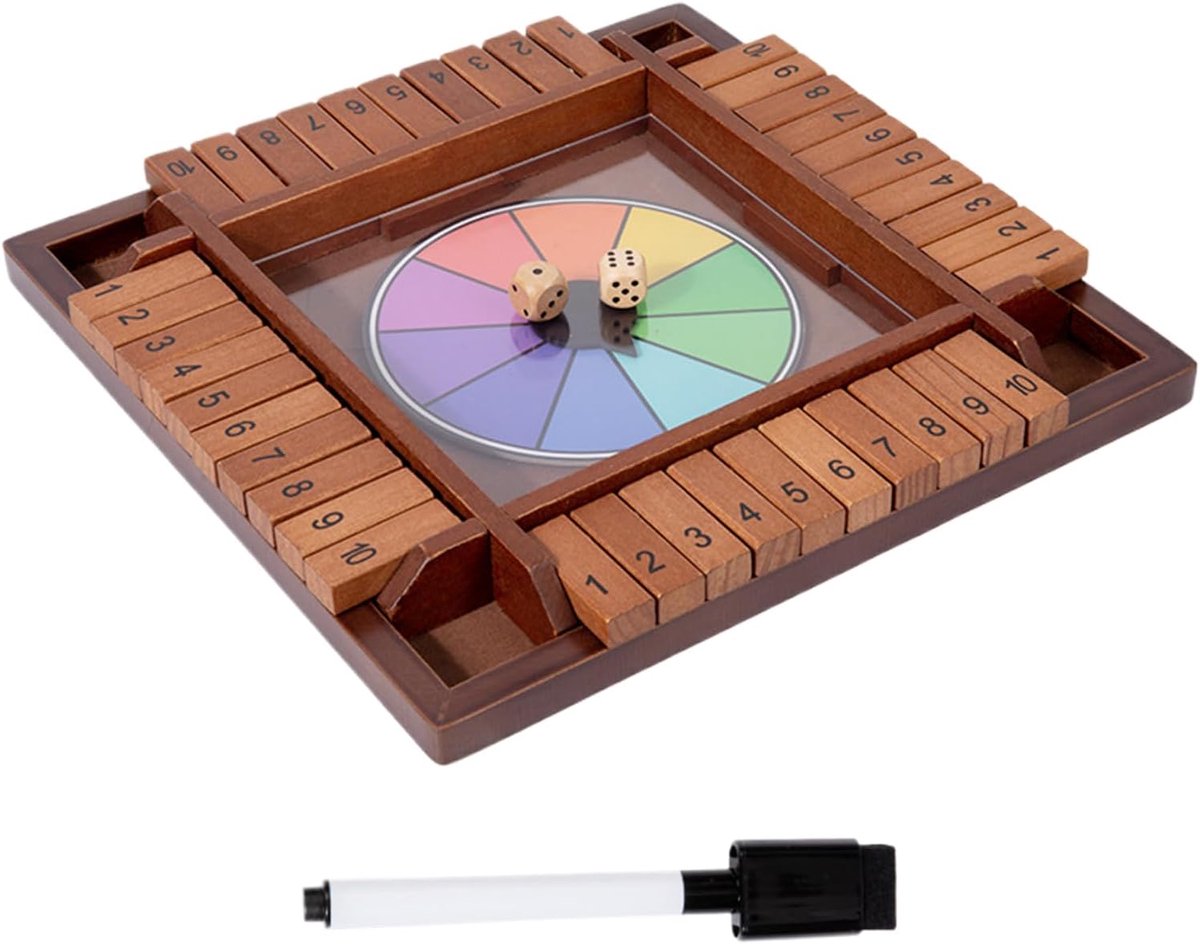 Dobbelspel Houten Box - Cijfer Schaken Speelgoed - Feest Familie Spel - Vierzijdig Dobbelspel - 29.8 x 29.8 cm