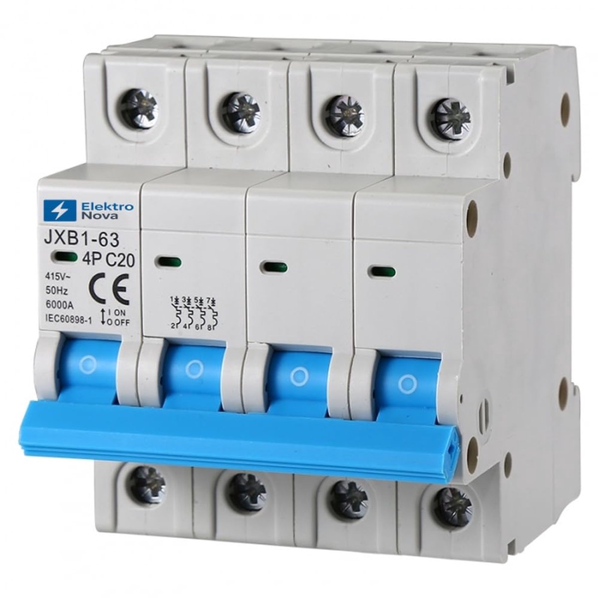 Automatische Zekering - Stroomonderbreker - Driefasen Bescherming - 4 Polig 6kA - 4 Modules - Grijs