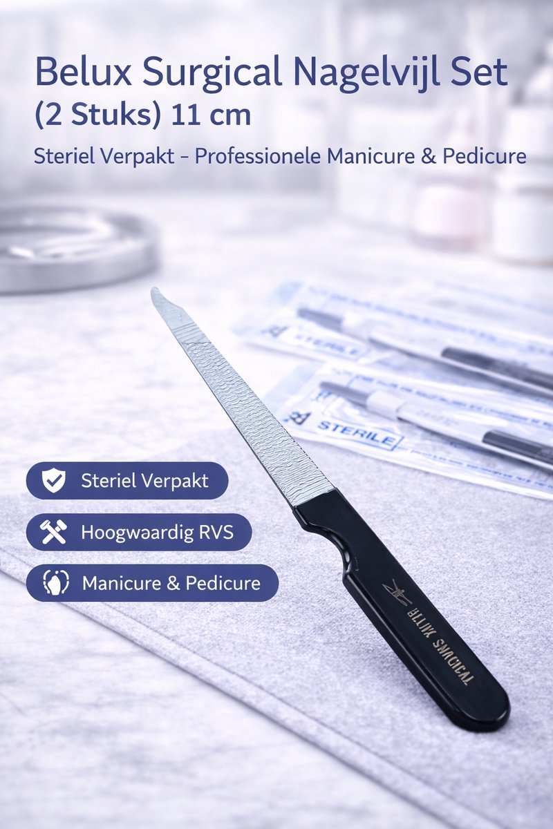 Belux Surgical Instruments / Nagelvijl Set (2 Stuks) 11 cm – Compacte RVS Nagelvijlen – Voor Manicure & Pedicure – Professionele Nagelverzorging