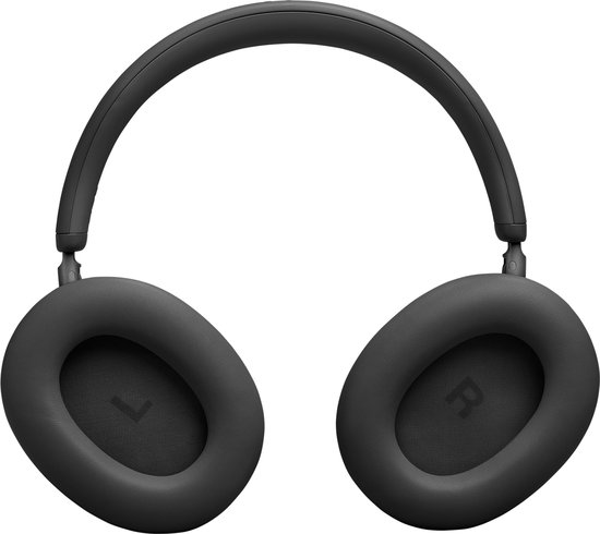 Zwarte JBL over-ear koptelefoon, met de L en R markeringen op de oorschelpen.