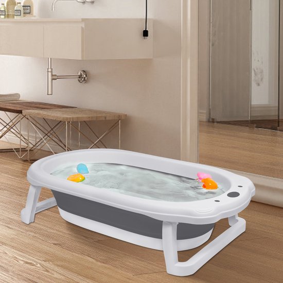 Opvouwbaar babybadje (82x50x22 cm), ruimtebesparende badzitje met badkussen en antislipframe, plastic kinderbadje/babybadje (Grijs) NAIZY — afbeelding 2