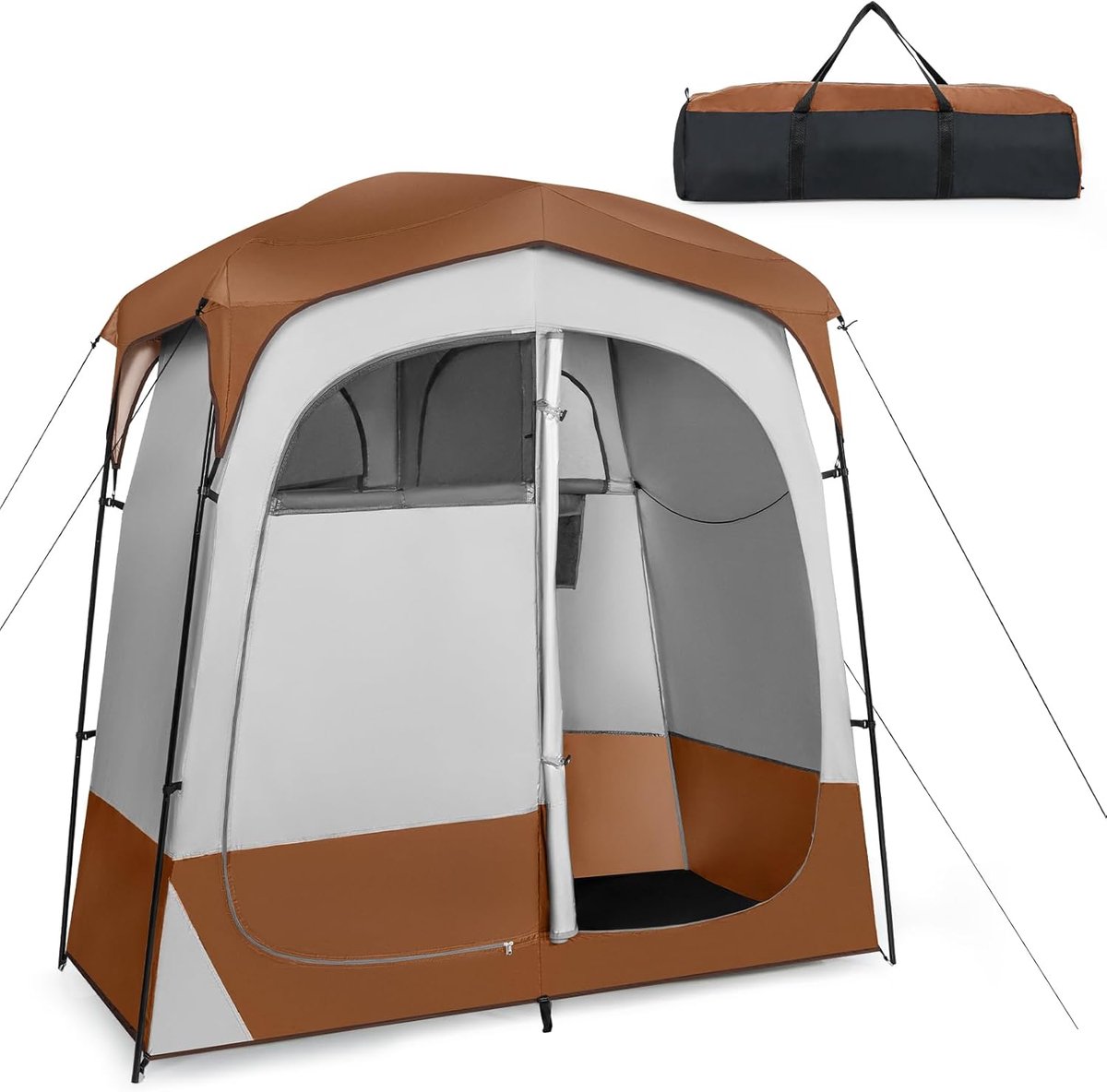 KOMFOTTEU Omkleedtent voor 2 personen, draagbare kleedkamer met opbergtas en haken, kleedkamer met windtouwen en spies voor kamperen, strand, vissen, 210 x 106 x 210 cm, grijs