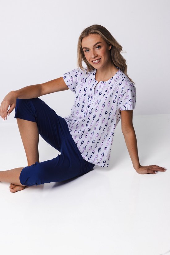 Pastunette - Pyjama - Purple Haze - Katoen - Wit/Blauw - Knoopsluiting - Maat 54