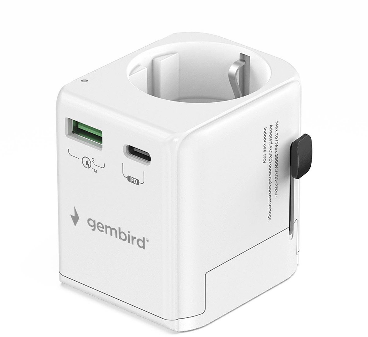 Gembird Universele Reisadapter - 20W - Geaard - Wit - Internationale Stroomvoorziening