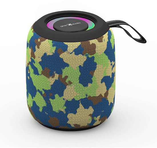 Bluetooth Speaker Draadloos Camouflage LED RGB, Bluetooth v5.3, MicroSD, USB, FM, AUX, TWS, Compact, 4 uur batterij