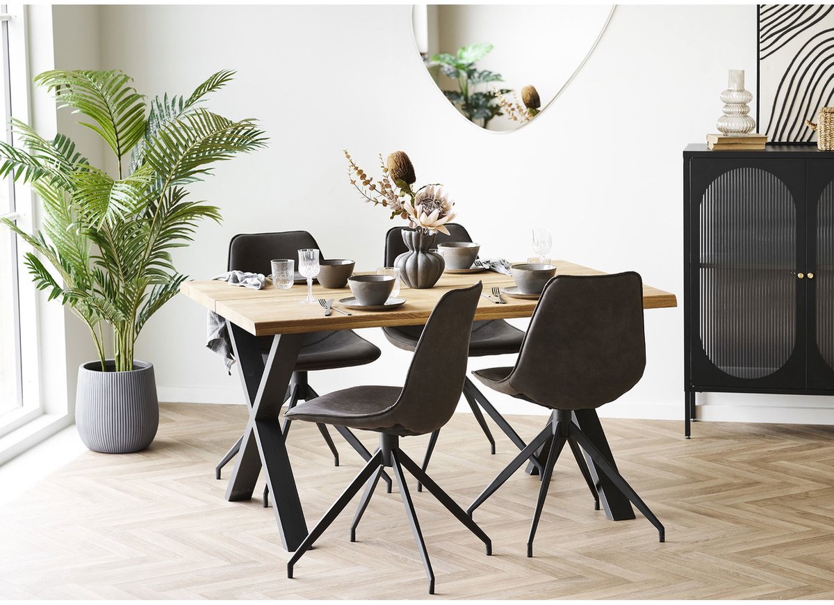 Toulon eethoek 1 eettafel eiken en 4 stoelen grijs.