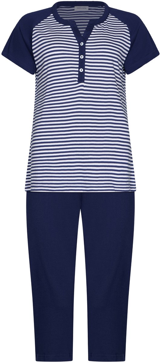 Pastunette Pyjama - Midnight Stripes - Bio Katoen - Blauw/Wit - Knoopsluiting