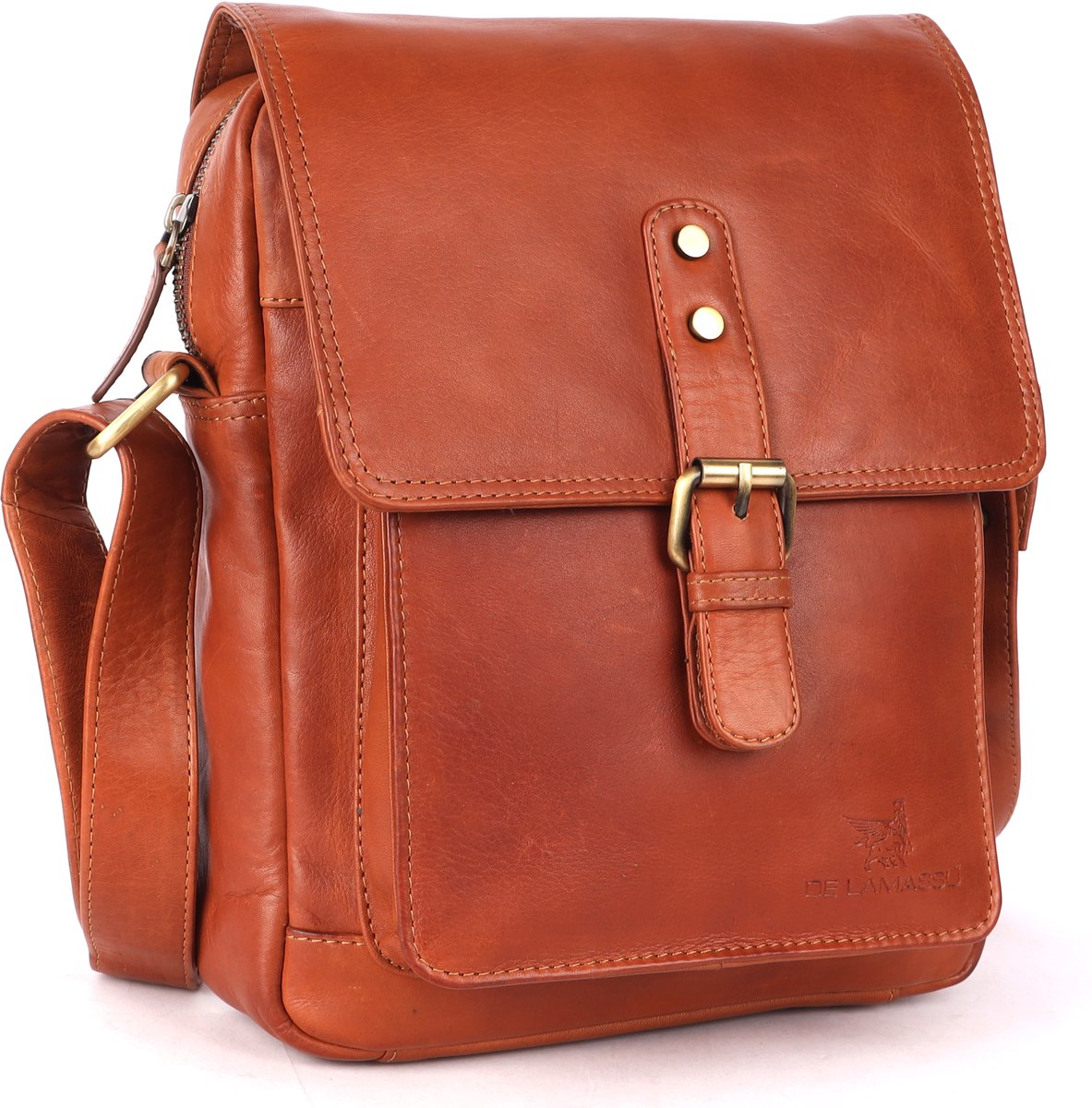 DE LAMASSU® (Lennox) unisex leren schoudertas van echt leer – schoudertas & crossbodytas – compact, vintage look – geschikt voor iPad Mini.