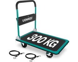 VONROC Plateauwagen – inklapbaar – draagvermogen max 300 kg – groot laadplatform 90x60 cm - transportwagen - inclusief spanbanden