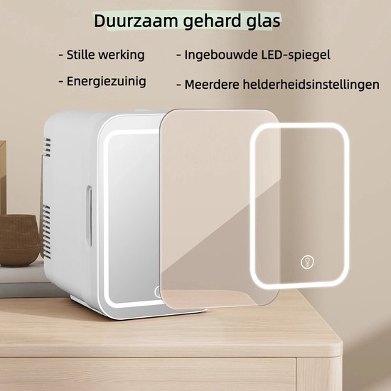 Puluomis Mini koelkast - 4L - Skincare Fridge - LED-verlichting - Make-up Koelkast - DC 12/24V & AC 220-240V - Koelen & Verwarmen - Wit van Merkloos — afbeelding 4