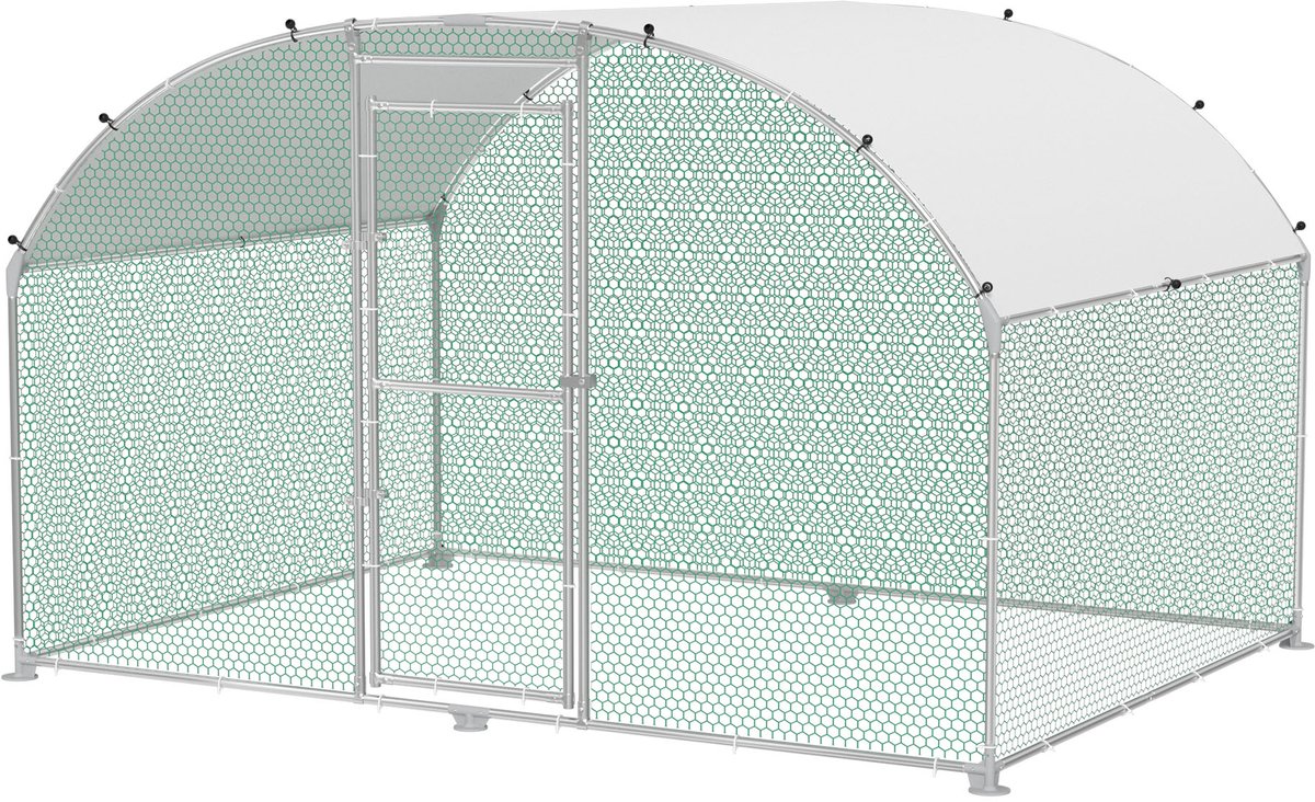 ACXIN Kippenhok Outdoor Ren - Gegalvaniseerd Stalen Pluimvee Huis - Vergrendelbare Deur Koepeldak - 3x2 m