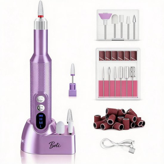 BOTC Elektrische Nagelvijl met Oplaadstation - Nagelfrees - Draadloos en Oplaadbaar - Nagelvijl - Manicure & Pedicure set - Paars