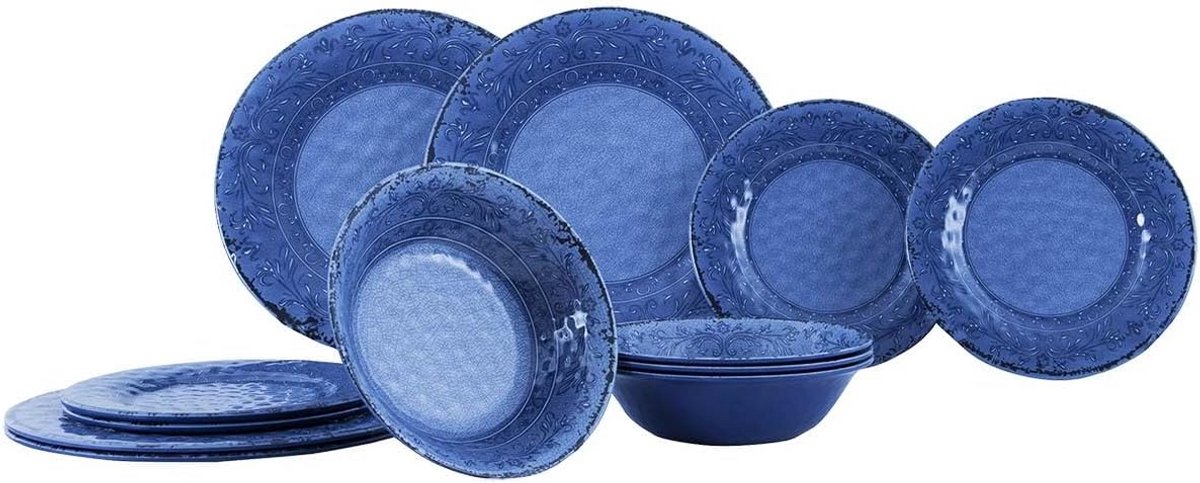 12-delige Servies set Donkerblauw voor Buiten